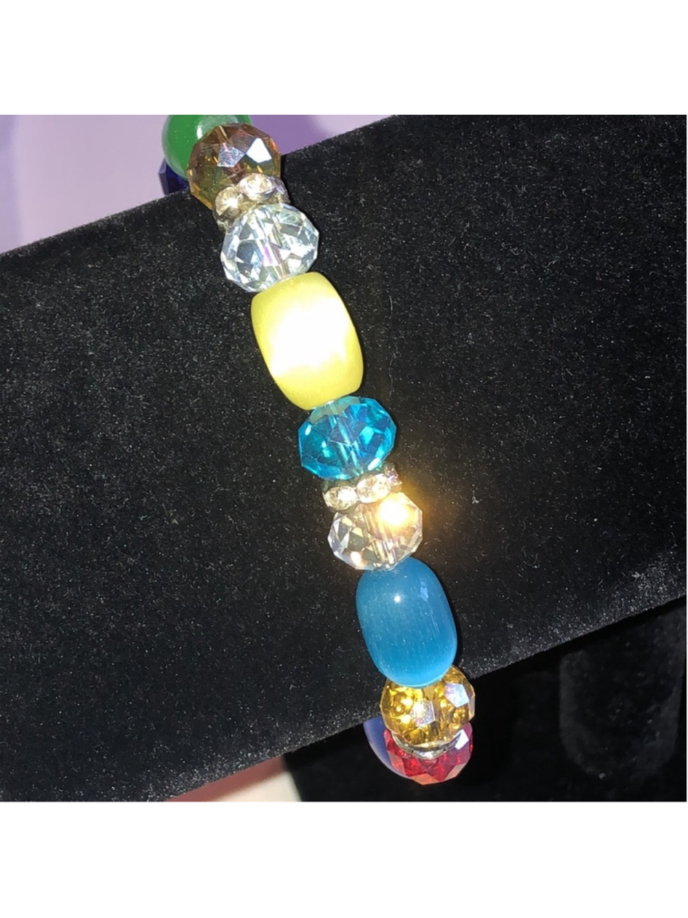 Colorful Moon Glow and Multicolor Glass Beaded Boho Stretch Bracelet - Picture 3 of 4